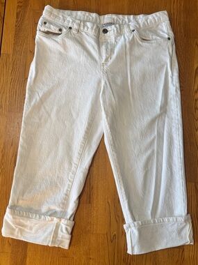 Columbia Sportswear White Denim Cuffed Capri Pants Size 12 Cotton